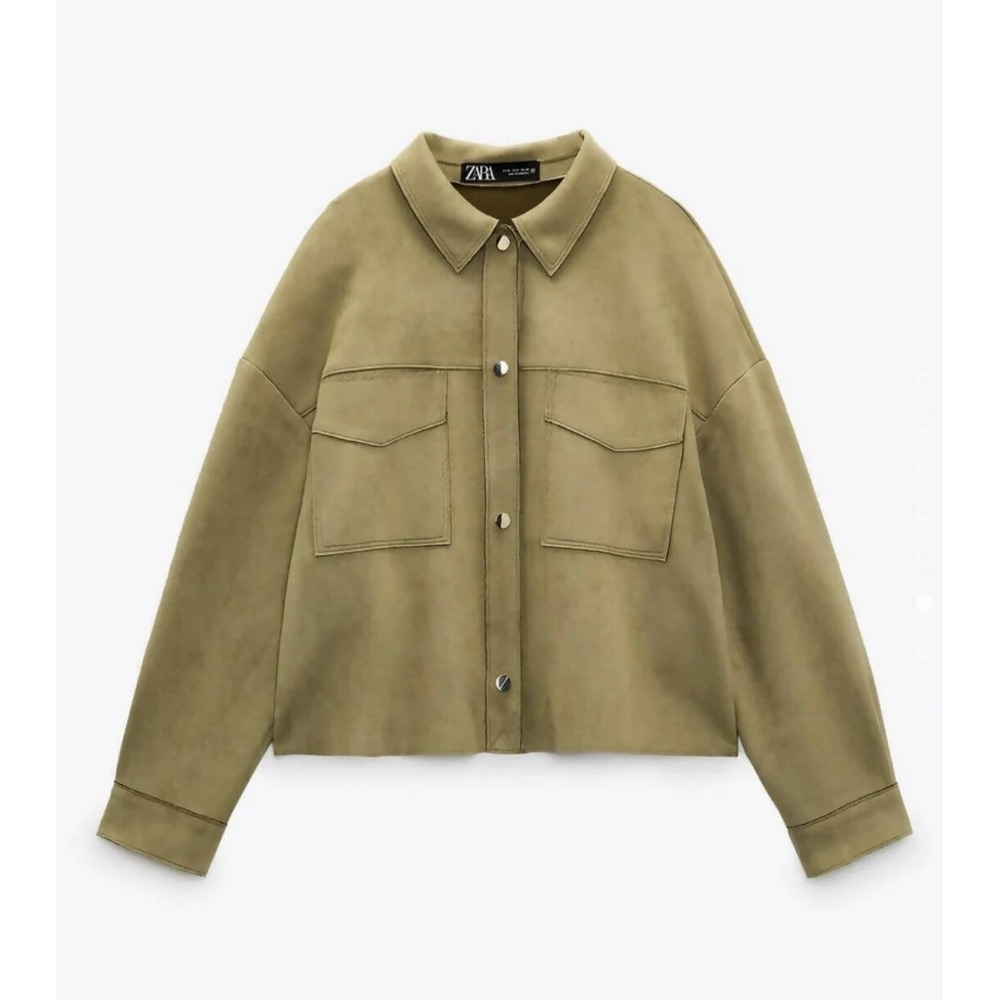 Zara Faux Suede Shirt Jacket Shacket‎ Button Down Tan Casual